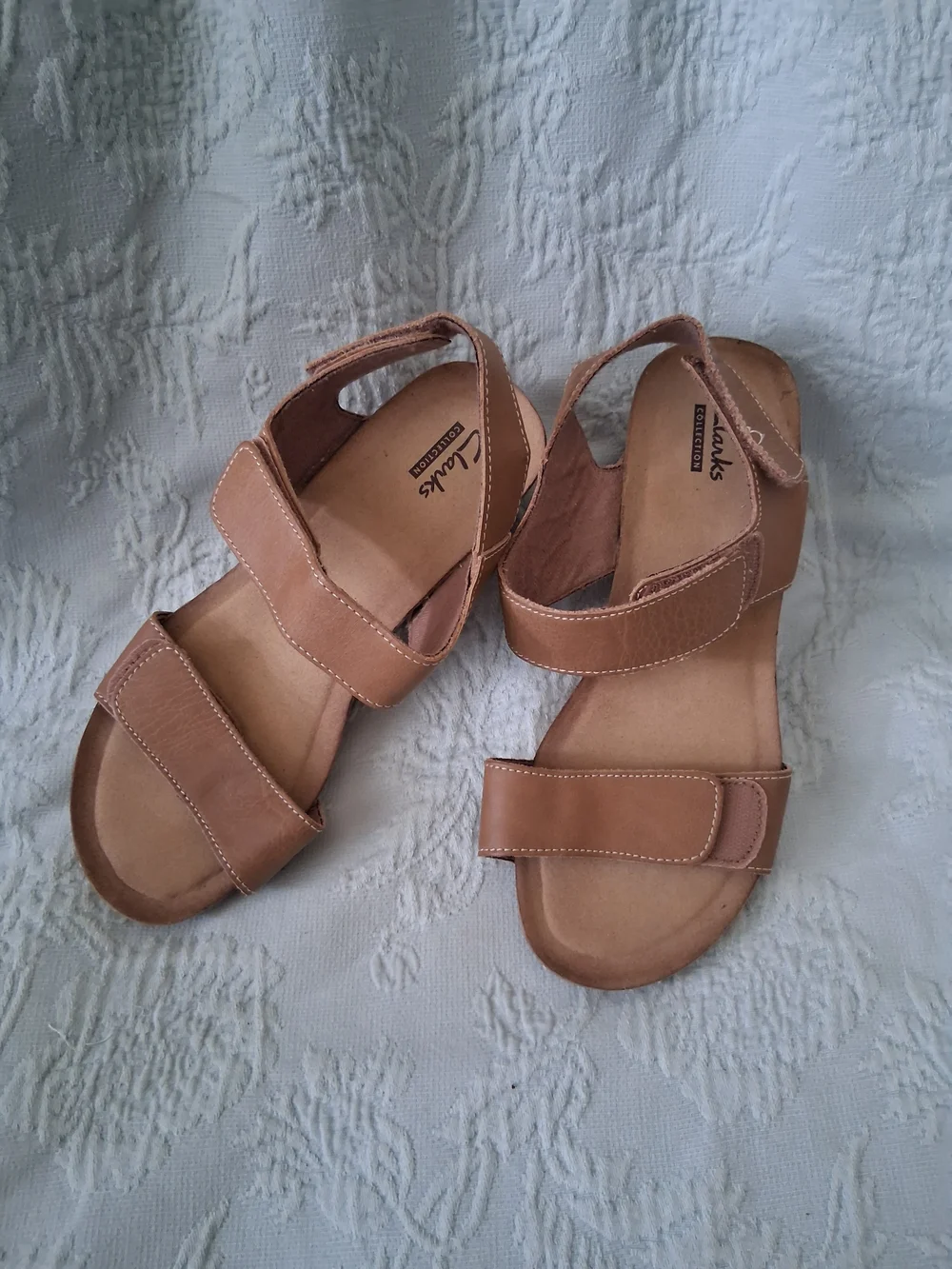 Clarks Brown Leather Adjustable Wedge Sandals
